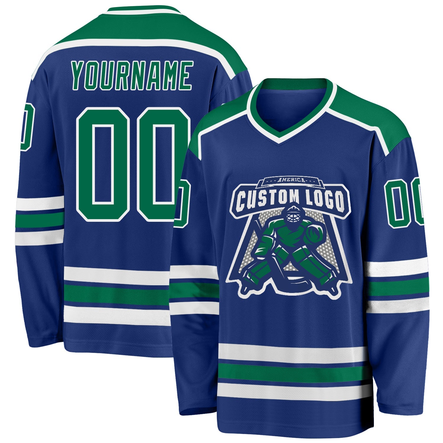 Custom Royal Kelly Green-White Hockey Jersey - Main View