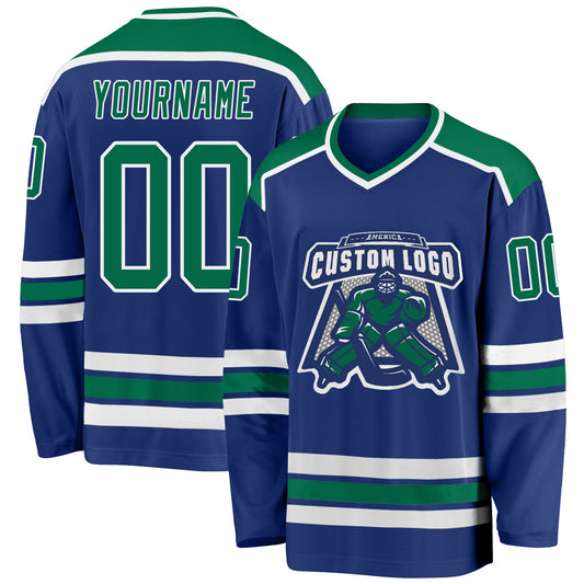 Custom Royal Kelly Green-White Hockey Jersey - Main View