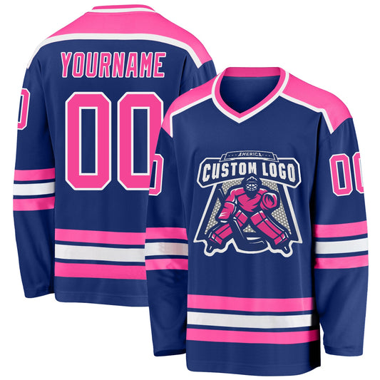 Custom Royal Pink-White Hockey Jersey - Main View