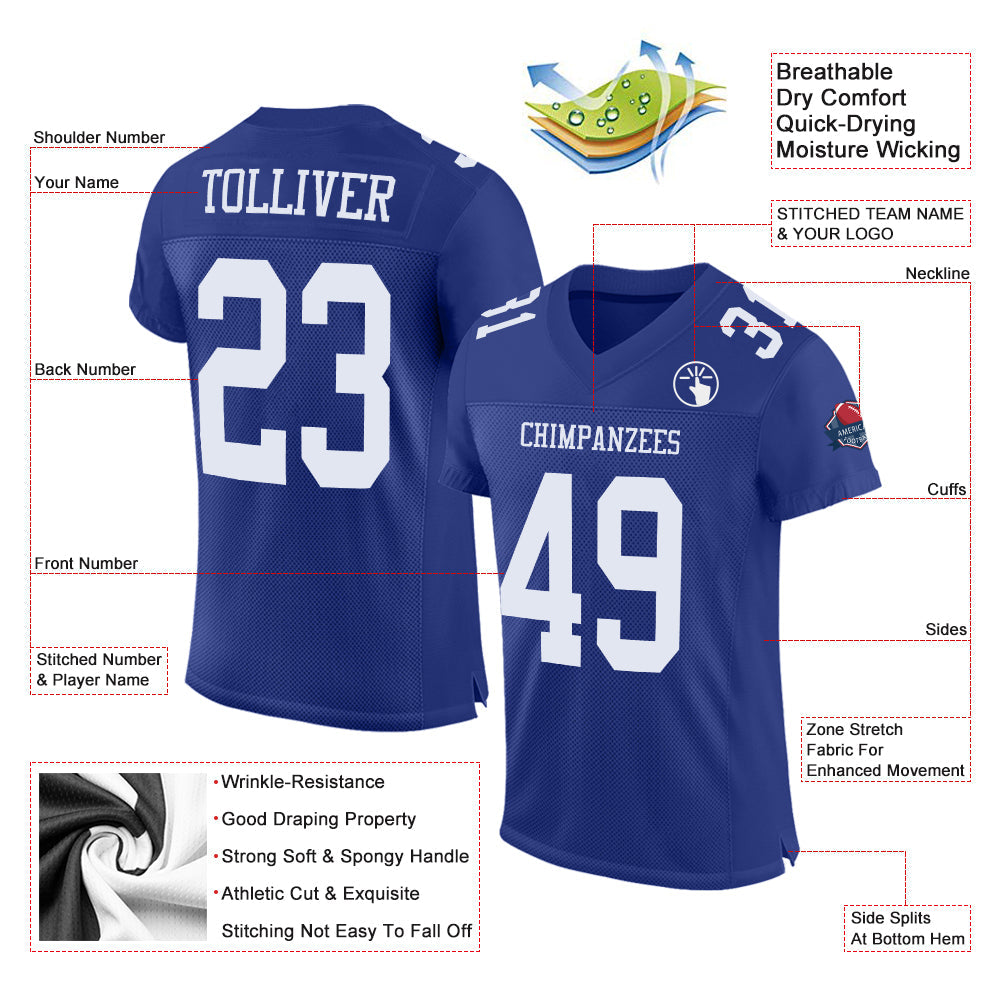 Custom Royal White Mesh Authentic Football Jersey view 2