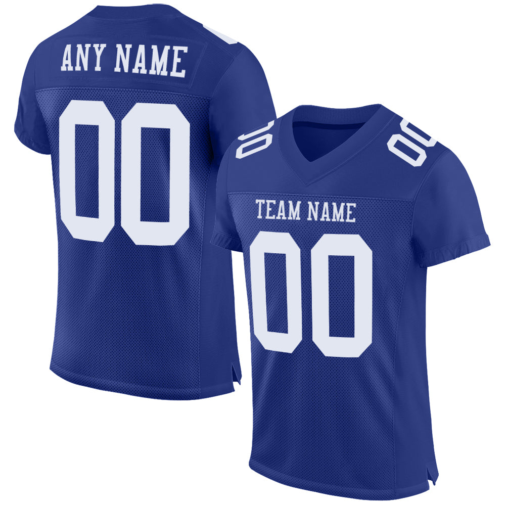 Custom Royal White Mesh Authentic Football Jersey - Main View