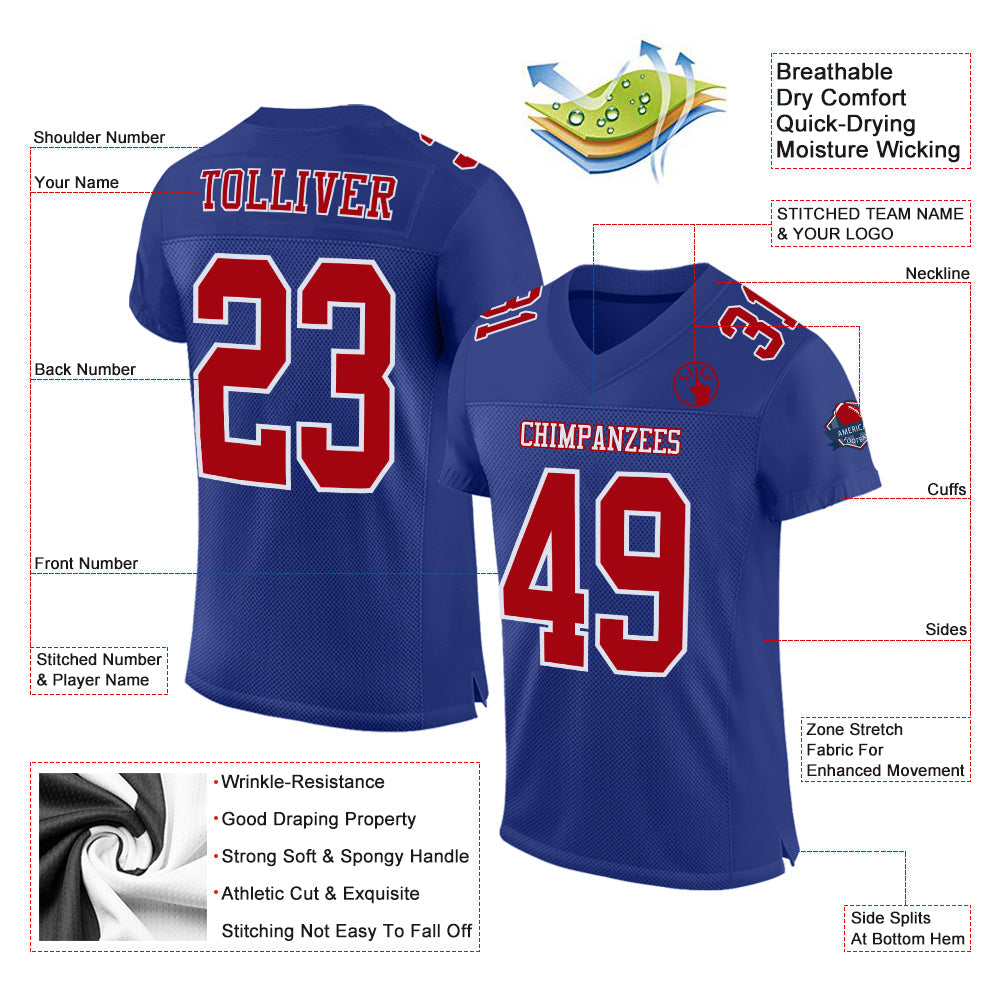 Custom Royal Red-White Mesh Authentic Football Jersey view 2