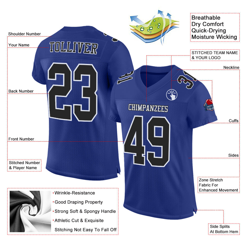 Custom Royal Black-White Mesh Authentic Football Jersey view 2