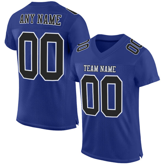 Custom Royal Black-White Mesh Authentic Football Jersey - Main View