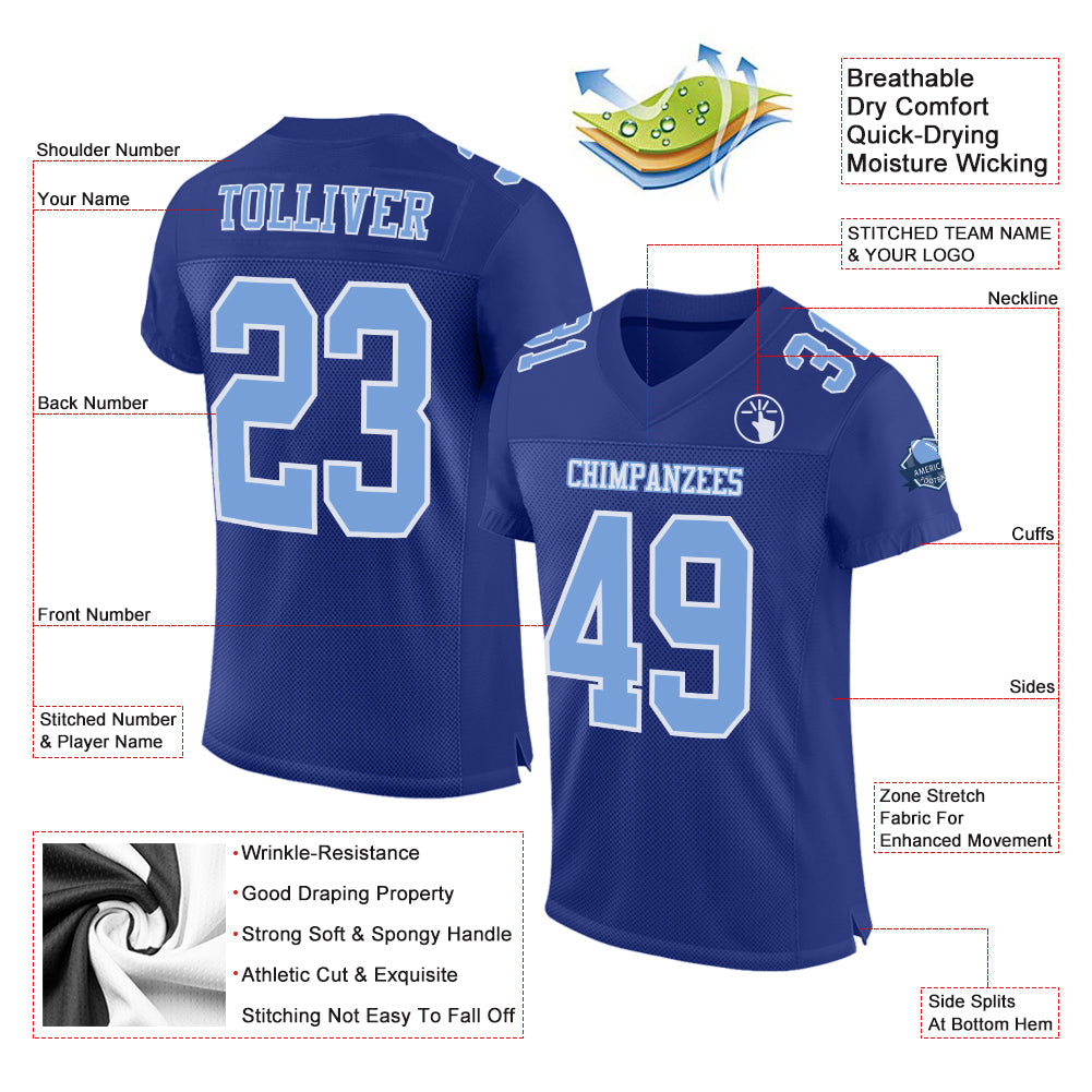 Custom Royal Light Blue-White Mesh Authentic Football Jersey view 2