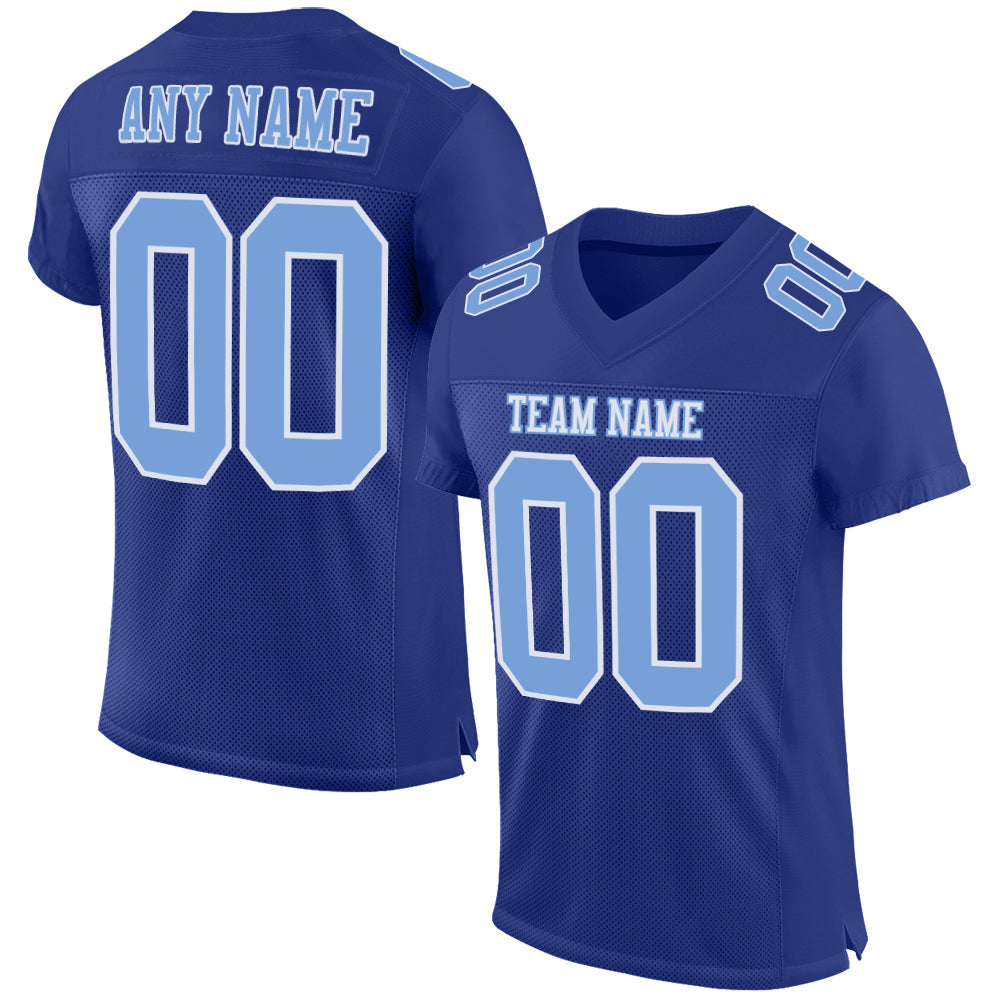 Custom Royal Light Blue-White Mesh Authentic Football Jersey - Main View