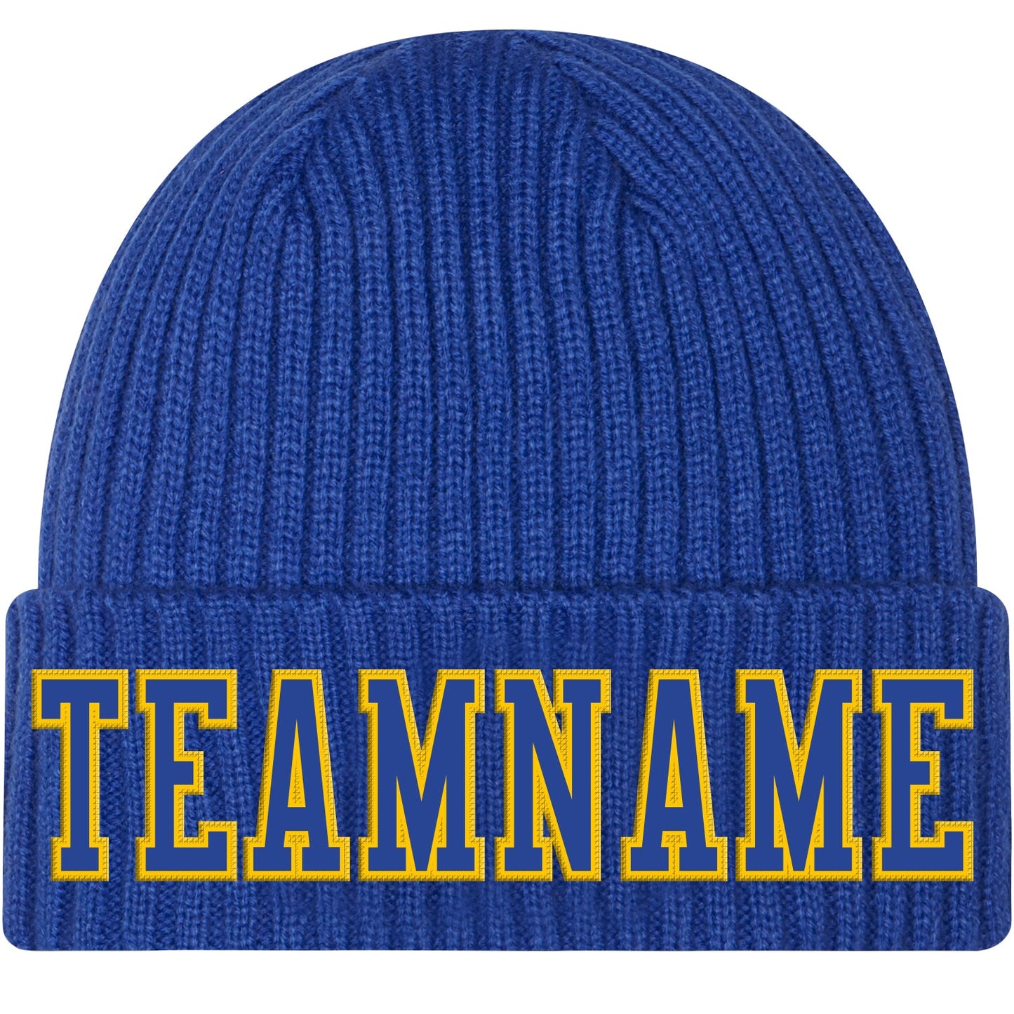 Custom Royal Royal-Gold Stitched Cuffed Knit Hat - Main View
