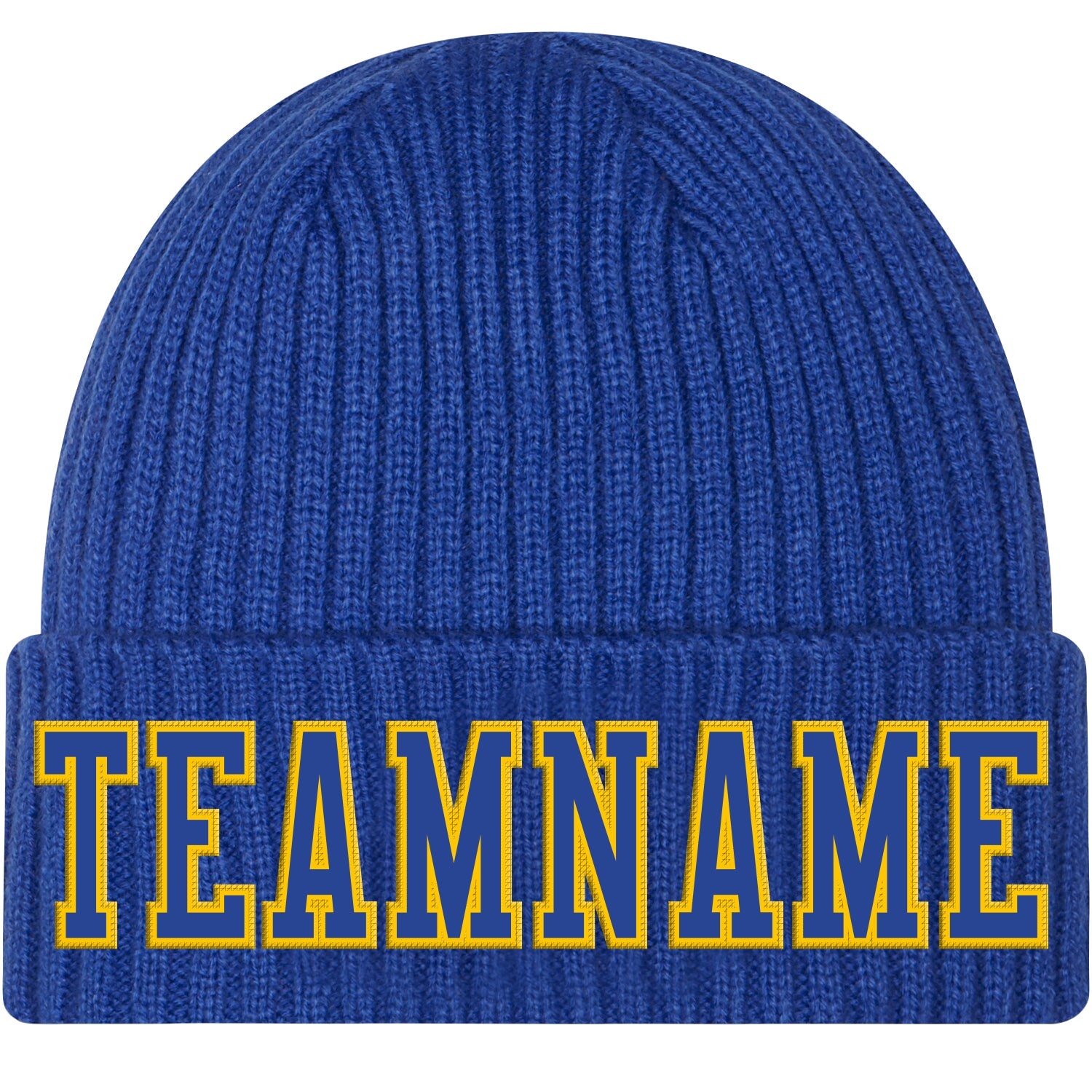 Custom Royal Royal-Gold Stitched Cuffed Knit Hat - Main View