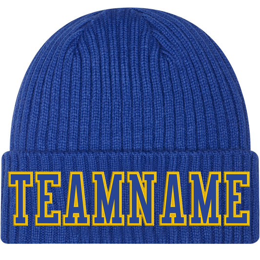 Custom Royal Royal-Gold Stitched Cuffed Knit Hat - Main View