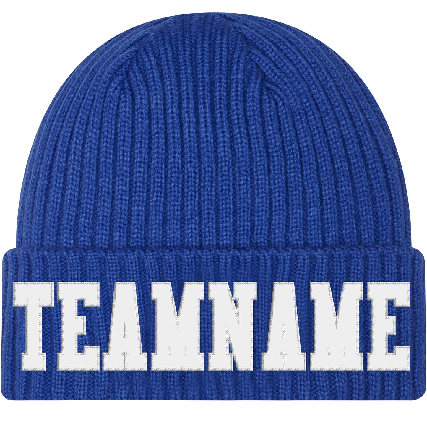 Custom Royal White Stitched Cuffed Knit Hat - Main View