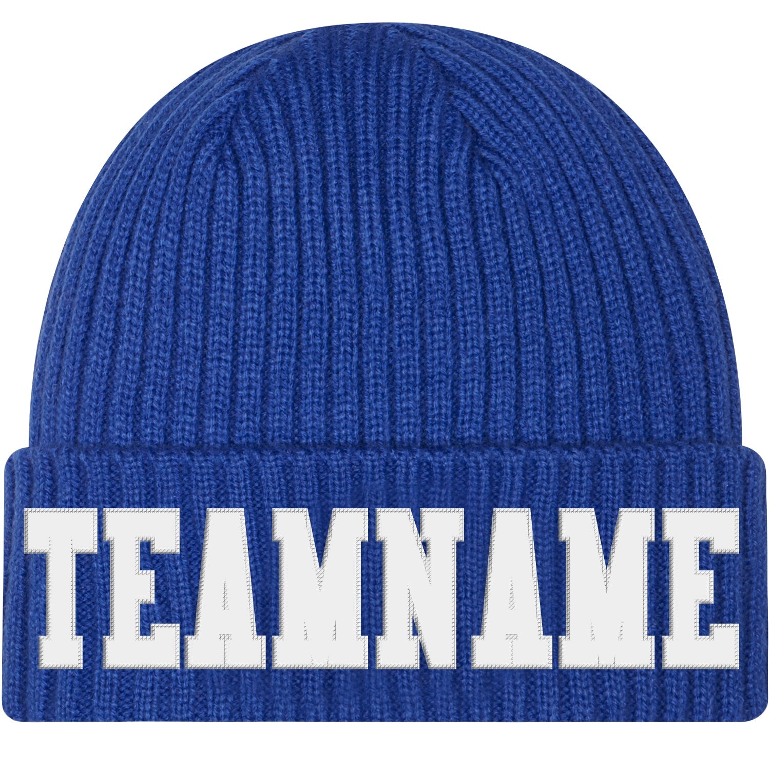 Custom Royal White Stitched Cuffed Knit Hat - Main View