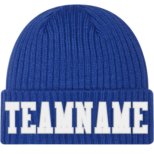 Custom Royal White Stitched Cuffed Knit Hat - Main View