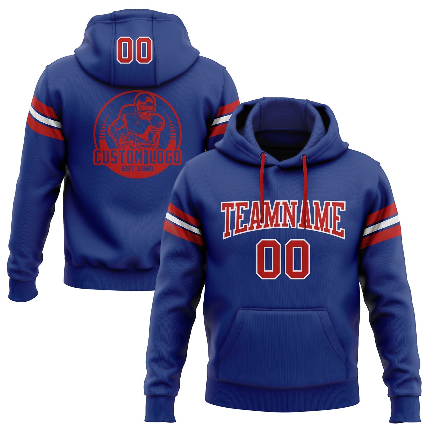 Custom Stitched Royal Red-White Football Pullover Sweatshirt Hoodie - Main View
