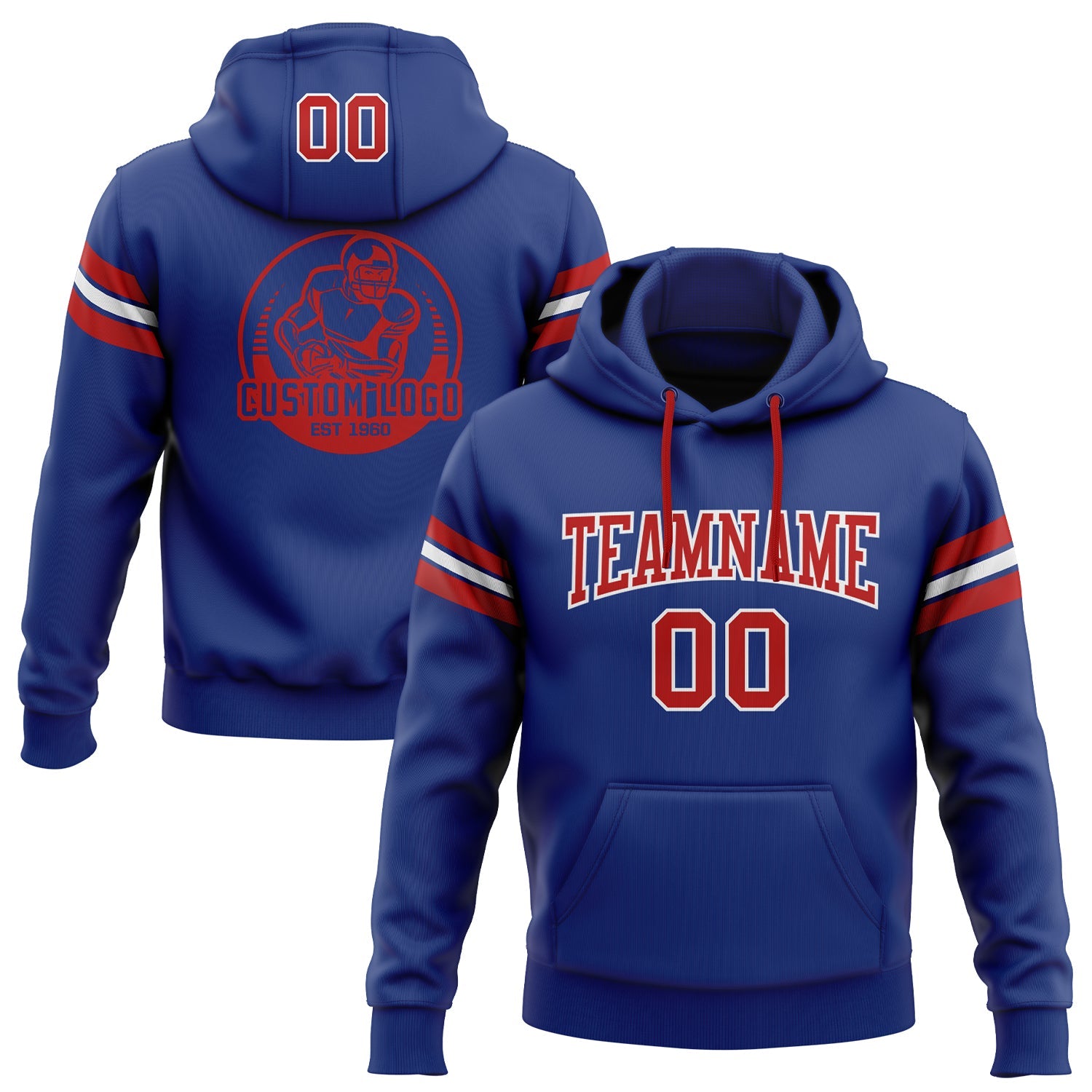 Custom Stitched Royal Red-White Football Pullover Sweatshirt Hoodie - Main View