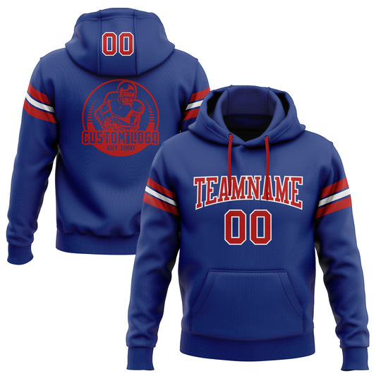 Custom Stitched Royal Red-White Football Pullover Sweatshirt Hoodie - Main View