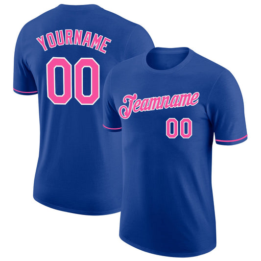 Custom Royal Pink-White Performance T-Shirt - Main View
