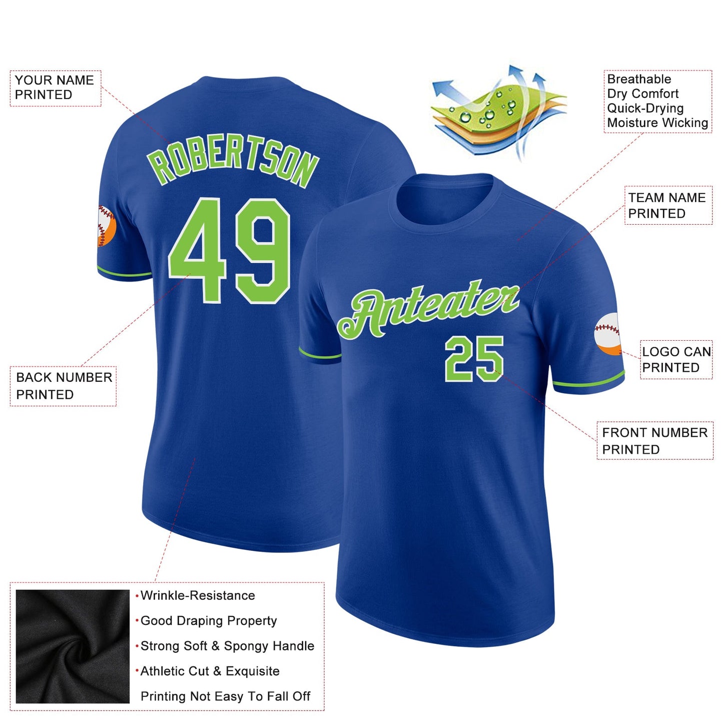Custom Royal Neon Green-White Performance T-Shirt view 2