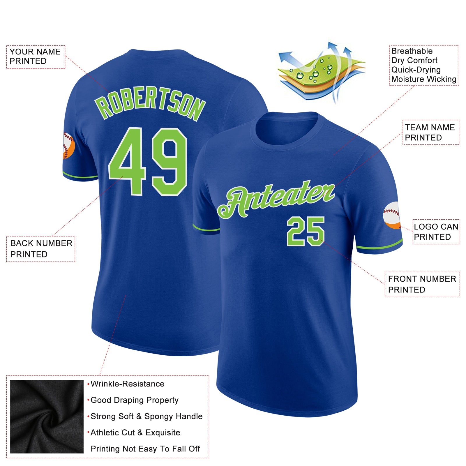 Custom Royal Neon Green-White Performance T-Shirt view 2