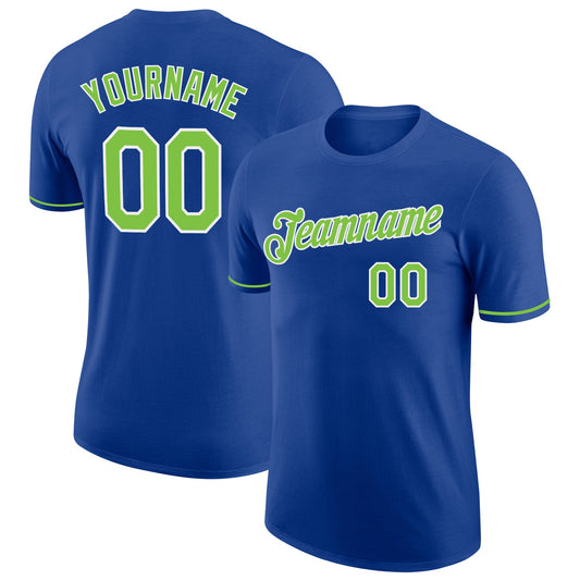 Custom Royal Neon Green-White Performance T-Shirt - Main View