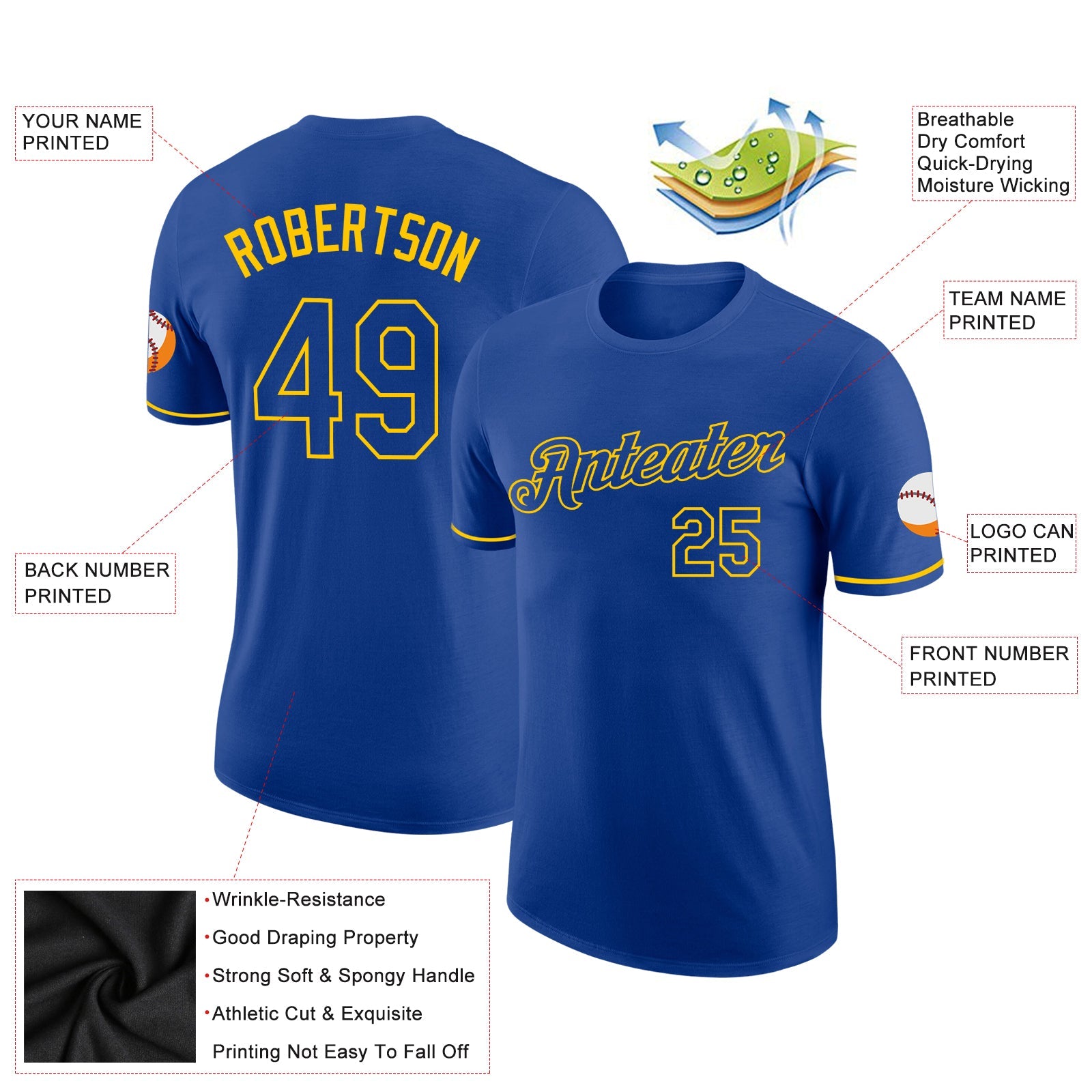 Custom Royal Royal-Gold Performance T-Shirt view 3
