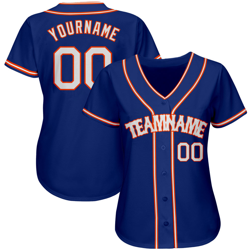 Custom Royal White-Orange Authentic Baseball Jersey view 2
