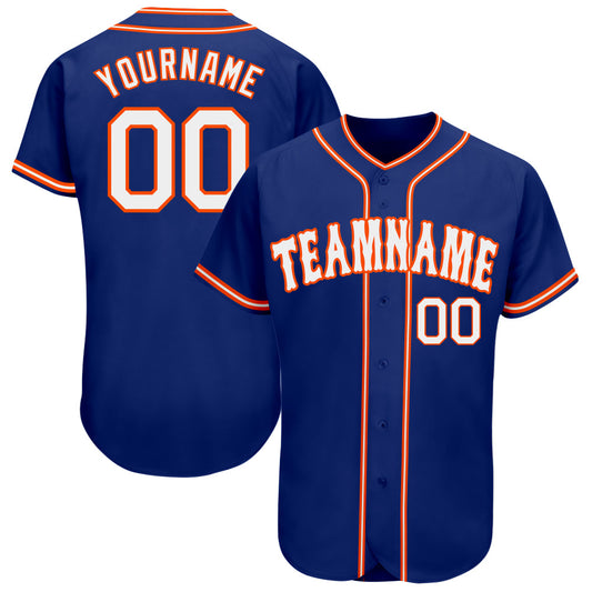 Custom Royal White-Orange Authentic Baseball Jersey - Main View