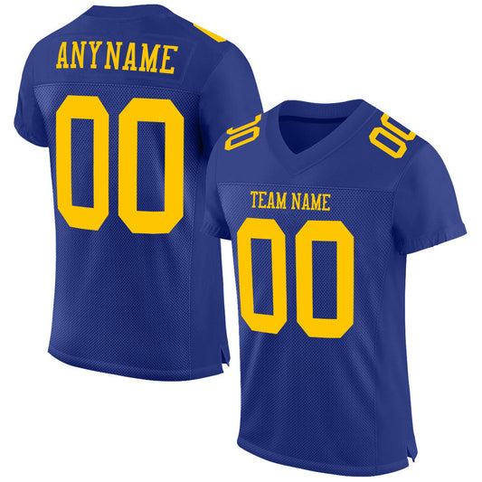 Custom Royal Gold Mesh Authentic Football Jersey - Main View