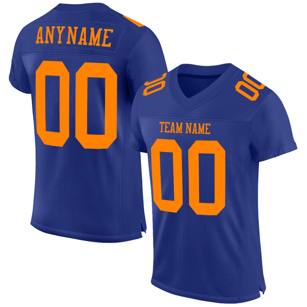 Custom Royal Bay Orange Mesh Authentic Football Jersey - Main View