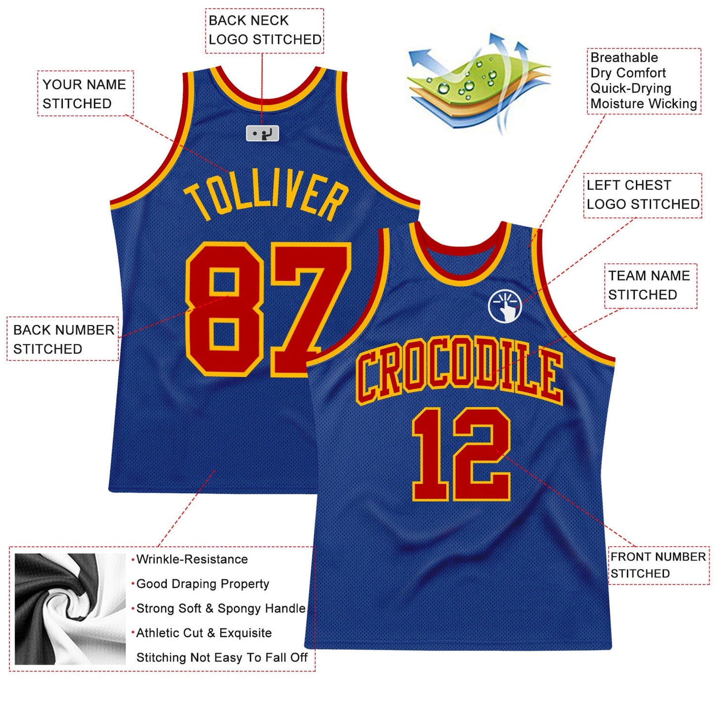 Custom Royal Red-Gold Authentic Throwback Basketball Jersey view 2