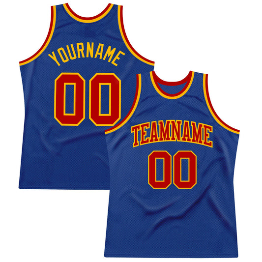Custom Royal Red-Gold Authentic Throwback Basketball Jersey - Main View