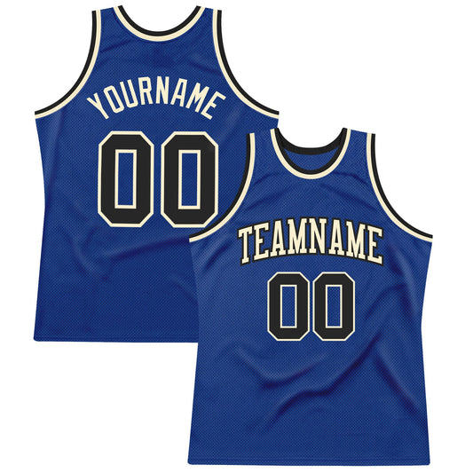 Custom Royal Black-Cream Authentic Throwback Basketball Jersey - Main View