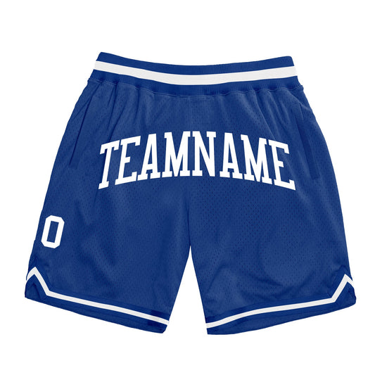 Custom Royal White Authentic Throwback Basketball Shorts - Main View