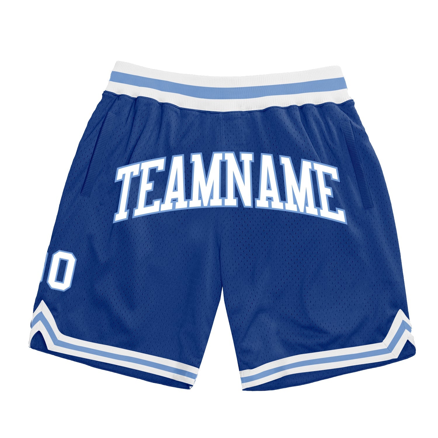 Custom Royal White-Light Blue Authentic Throwback Basketball Shorts - Main View