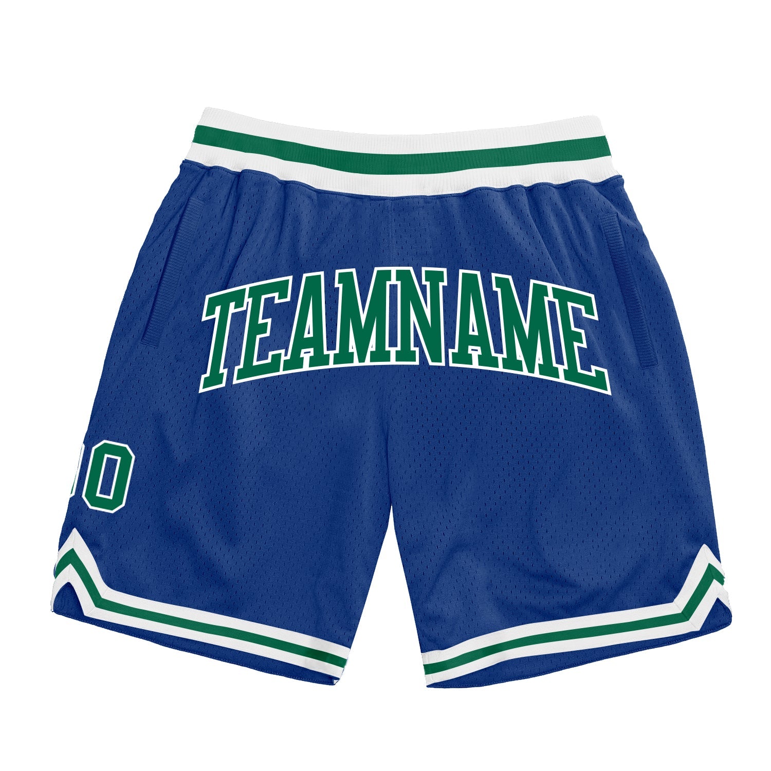 Custom Royal Kelly Green-White Authentic Throwback Basketball Shorts - Main View