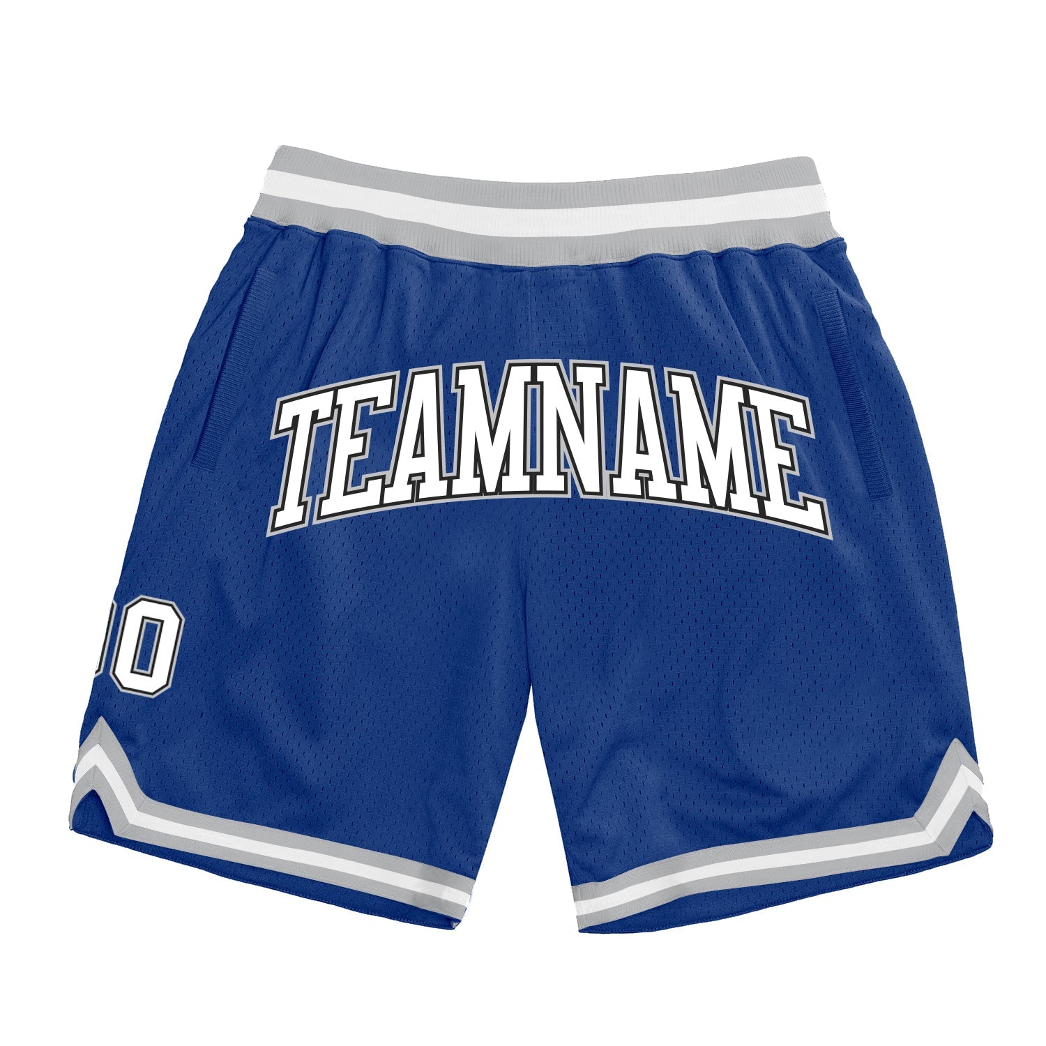 Custom Royal White Black-Gray Authentic Throwback Basketball Shorts - Main View