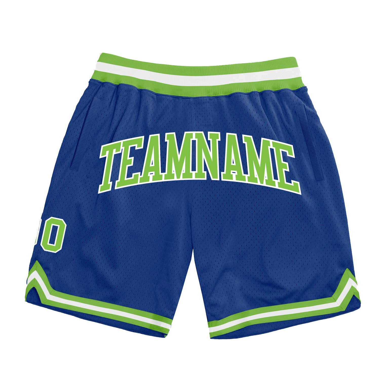 Custom Royal Neon Green-White Authentic Throwback Basketball Shorts - Main View