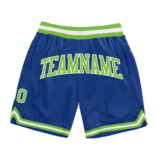 Custom Royal Neon Green-White Authentic Throwback Basketball Shorts - Main View
