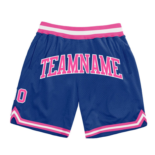 Custom Royal Pink-White Authentic Throwback Basketball Shorts - Main View