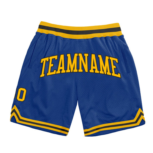 Custom Royal Gold-Black Authentic Throwback Basketball Shorts - Main View