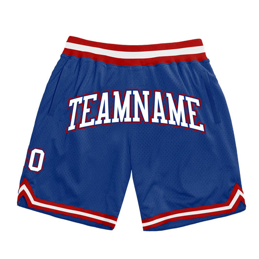 Custom Royal White-Red Authentic Throwback Basketball Shorts - Main View