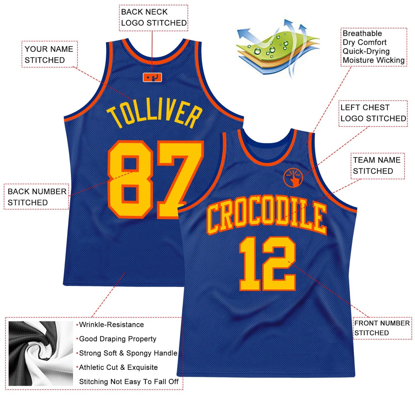 Custom Royal Gold-Orange Authentic Throwback Basketball Jersey view 2