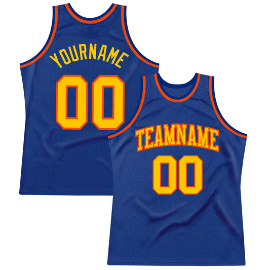 Custom Royal Gold-Orange Authentic Throwback Basketball Jersey - Main View