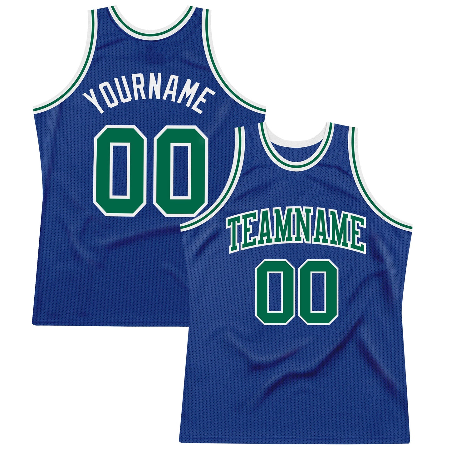 Custom Royal Kelly Green-White Authentic Throwback Basketball Jersey - Main View