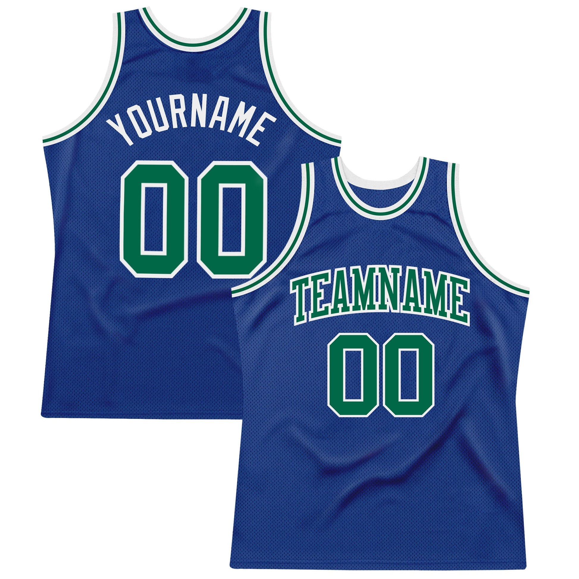 Custom Royal Kelly Green-White Authentic Throwback Basketball Jersey - Main View