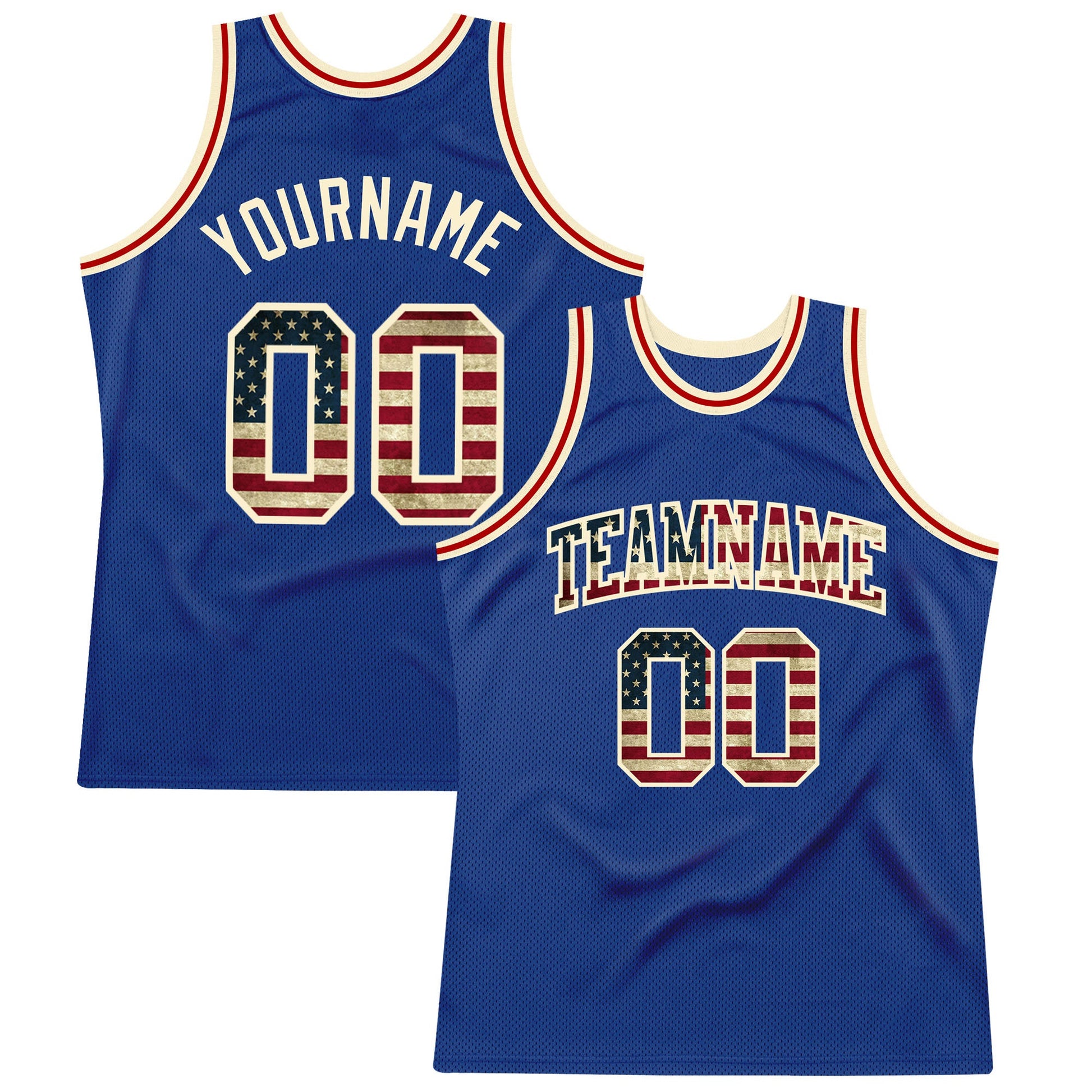 Custom Royal Vintage USA Flag-Cream Authentic Throwback Basketball Jersey - Main View