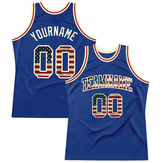 Custom Royal Vintage USA Flag-Cream Authentic Throwback Basketball Jersey - Main View