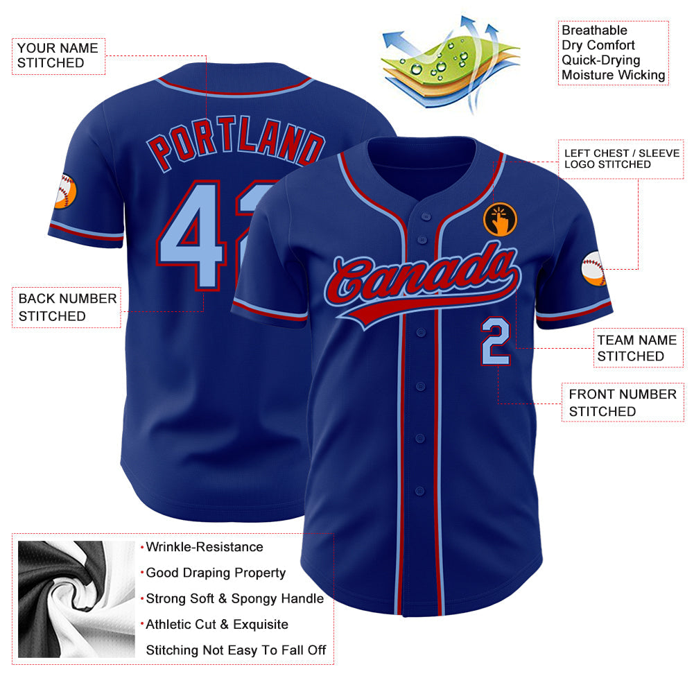Custom Royal Light Blue-Red Authentic Baseball Jersey view 3