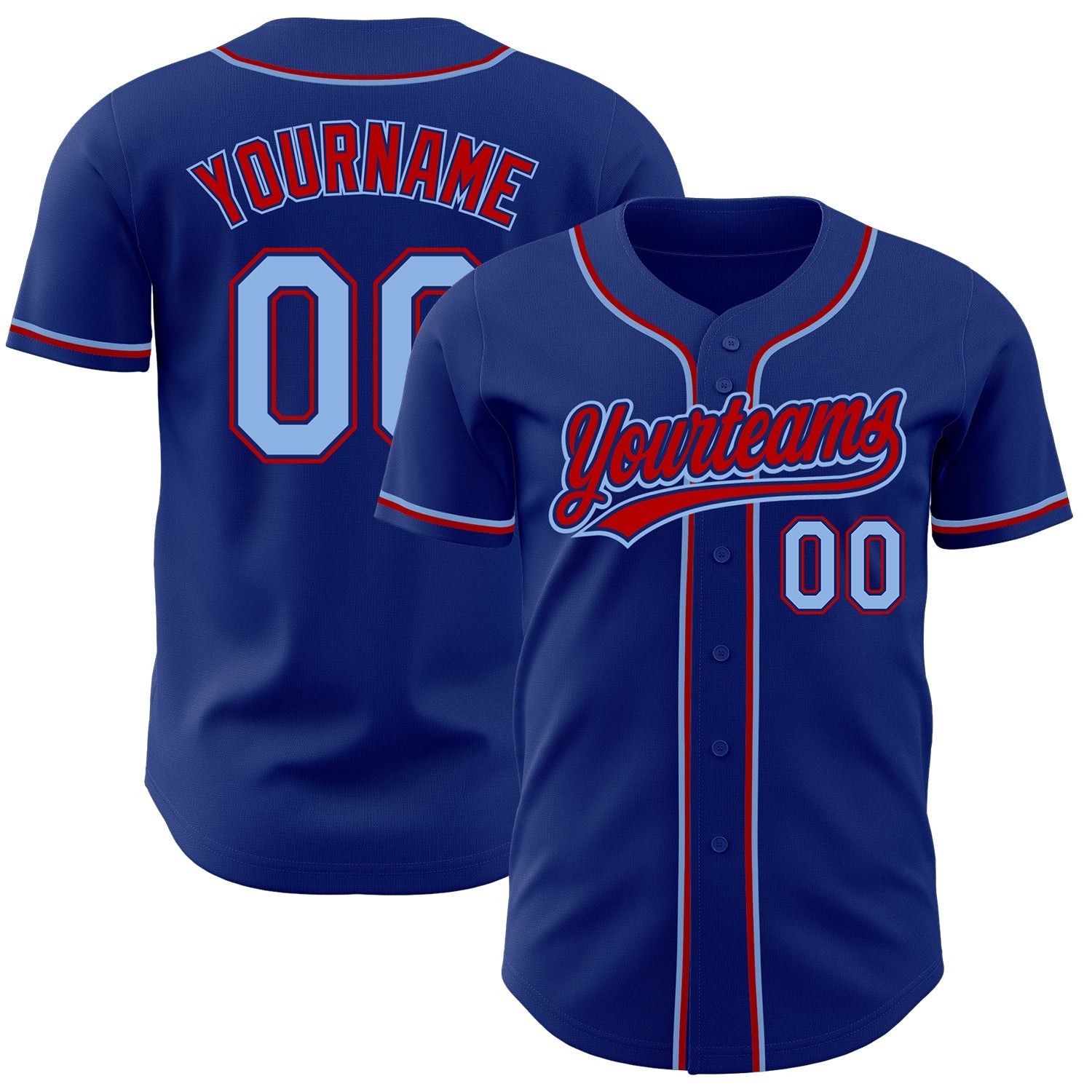 Custom Royal Light Blue-Red Authentic Baseball Jersey - Main View