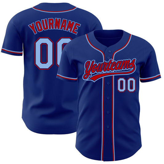 Custom Royal Light Blue-Red Authentic Baseball Jersey - Main View