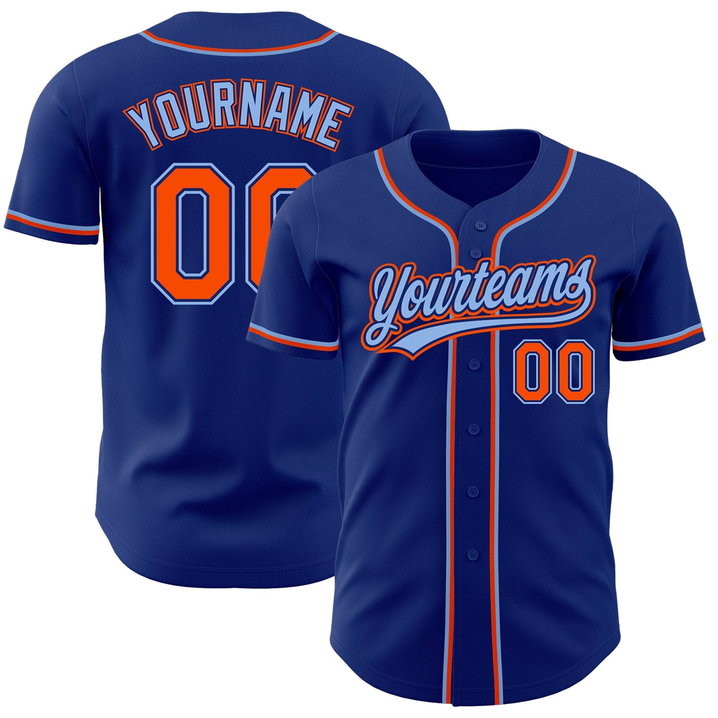 Custom Royal Orange-Light Blue Authentic Baseball Jersey - Main View